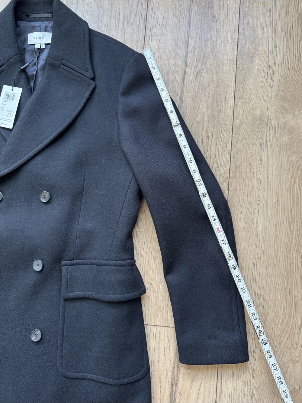 Reiss Caleb Military Overcoat Black Double Breasted Wool Blend Coat Men L NWT